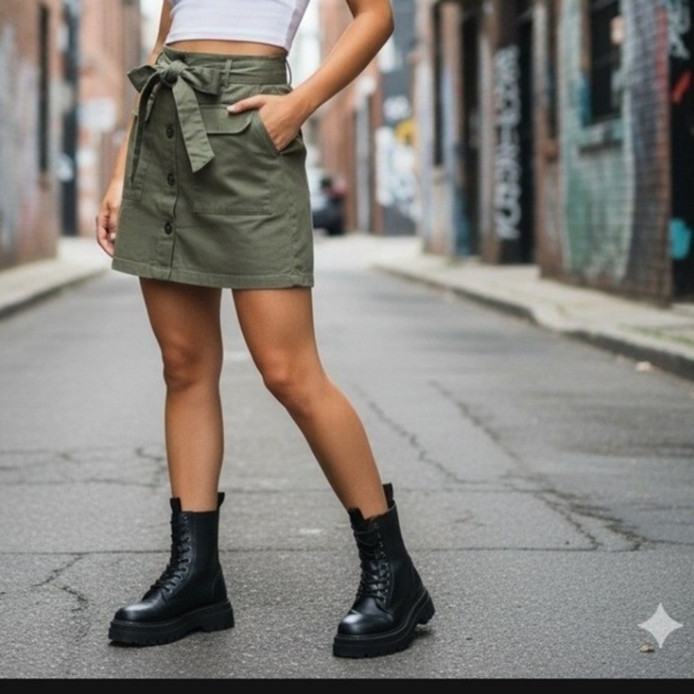 Olive Green Cargo Utility Tie Waist Skirt Size M Have‎ Los Angeles